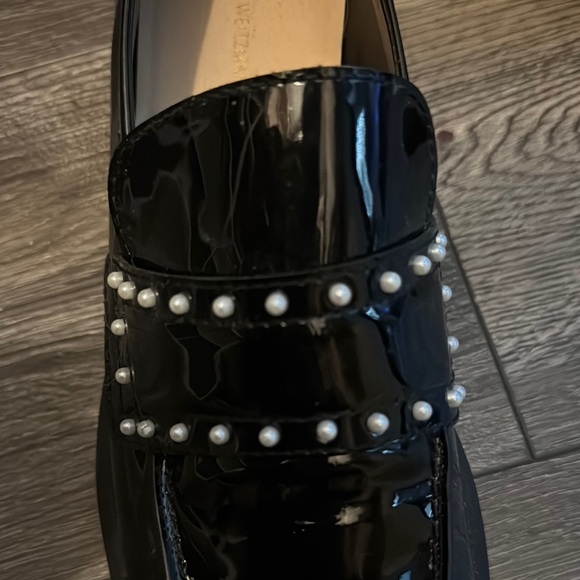 Black Patent Leather Loafers with Pearl Accents - Picture 3 of 6
